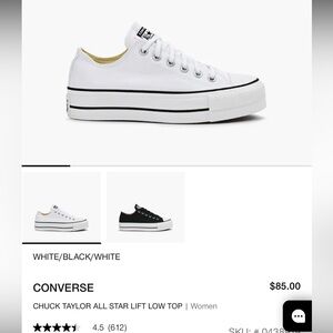 Converse Women's Chuck Taylor Lift Low Top White Black Sneakers